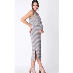 Seraphine Sleeveless Stripe Maternity & Nursing Midi Dress Gray SZ 12